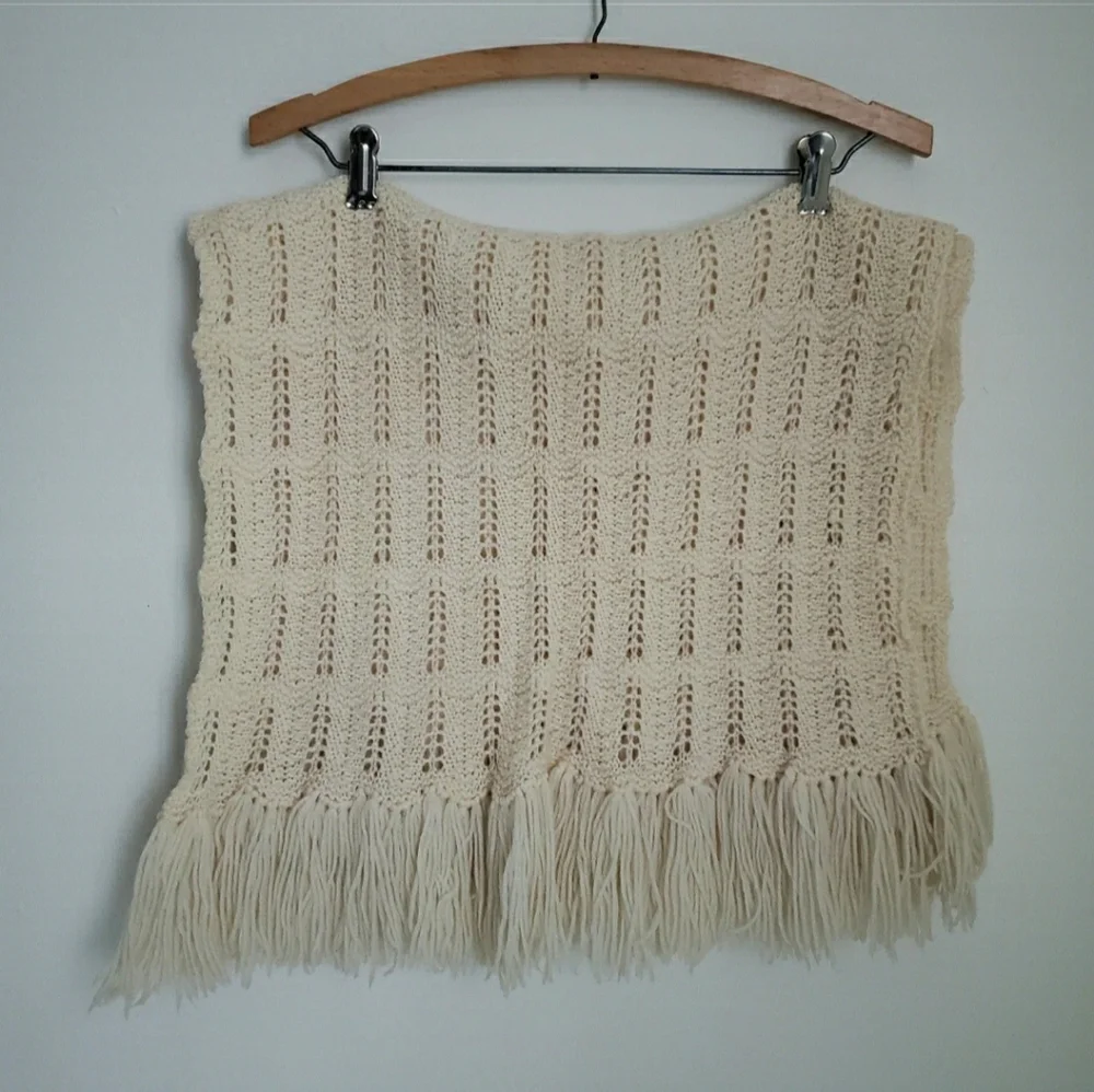 Cream Color Knit Extra Wide Scarf Shawl with Fringe